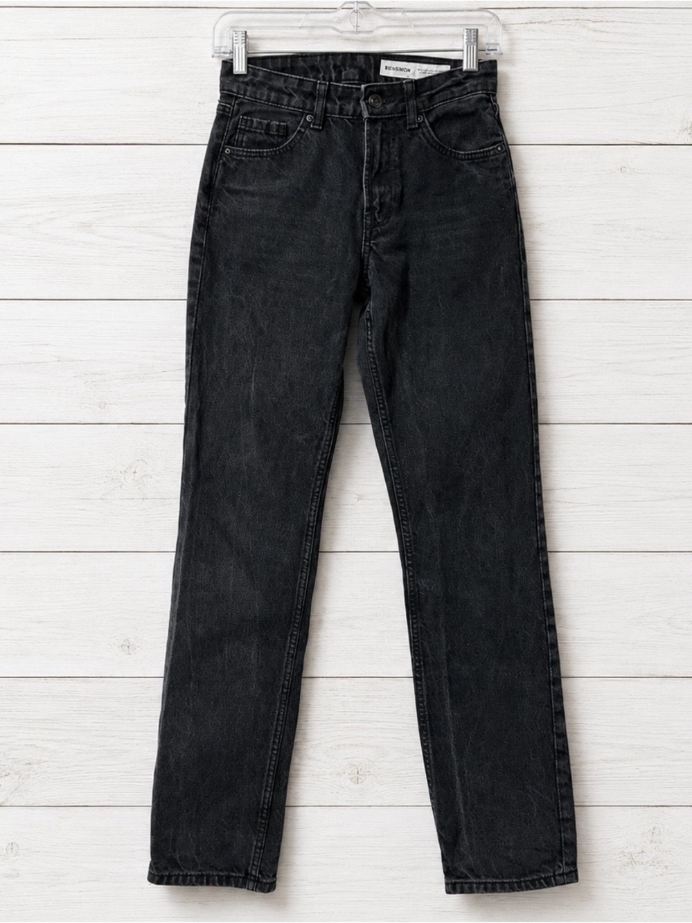Bershka High Rise Straight Leg Jeans Women’s 00 Washed Black Denim